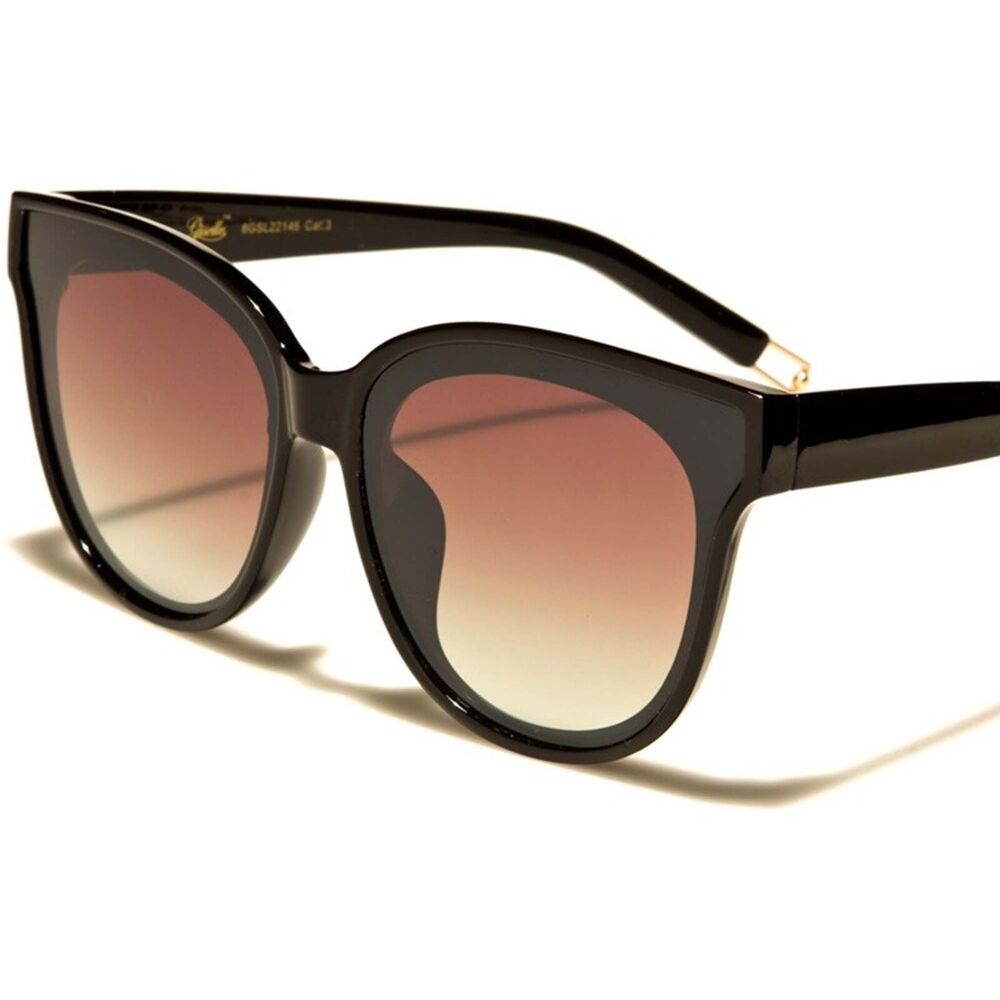 Black Cat Eye Sunglasses Brown Gradient Gold Temple Arms